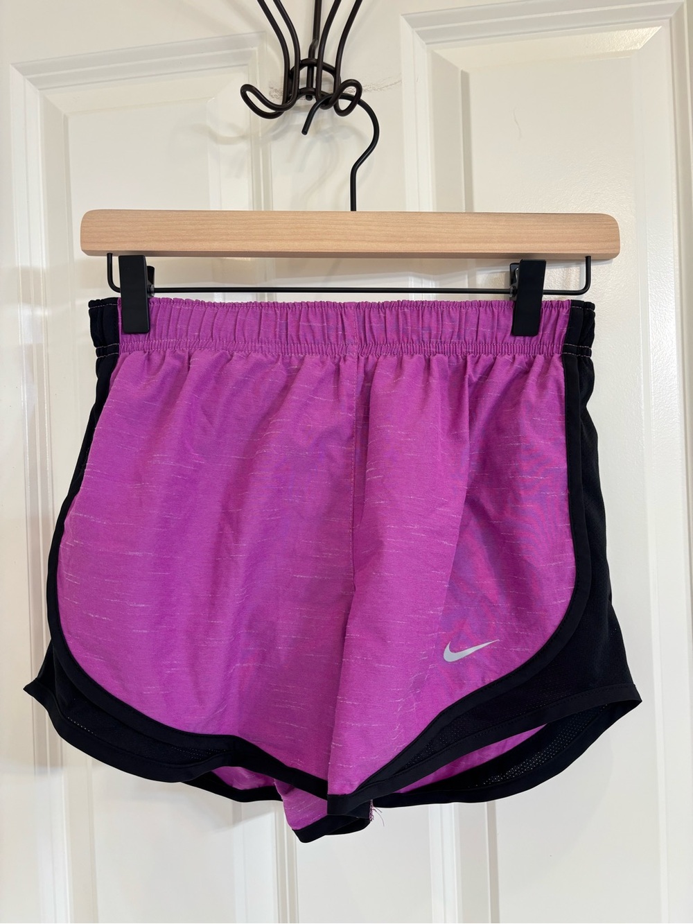 Nike Women's Purple-Pink Athletic Shorts with Black Trim